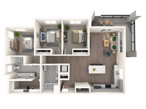 Floor plan for 3 beds, 2 baths, 1311 sqft